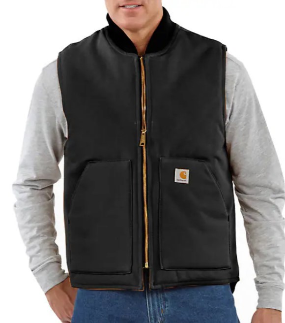 Carhartt, Men's Black Relaxed Fit Firm Duck Insulated Rib Collar