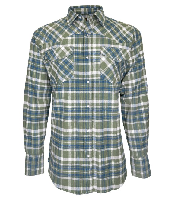 Canyon Guide Outfitters, Men's Green Flatland Plaid Long Sleeve Snap ...