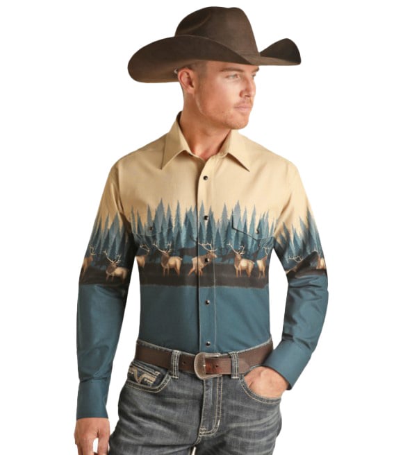 Panhandle, Men's Elk Border Snap Long Sleeve - Wilco Farm Stores