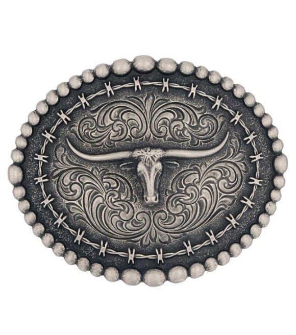 Montana Silversmiths, Unisex Rustic Barbed Wire Longhorn Buckle