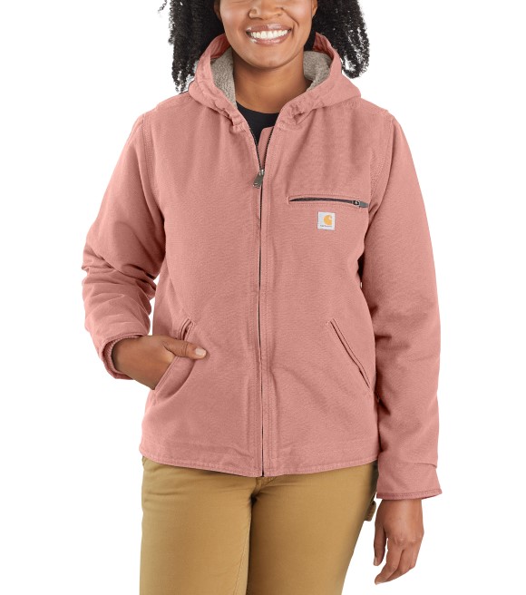 Carhartt, Ladies Cameo Brown Loose Fit Washed Duck Sherpa Lined Jacket ...