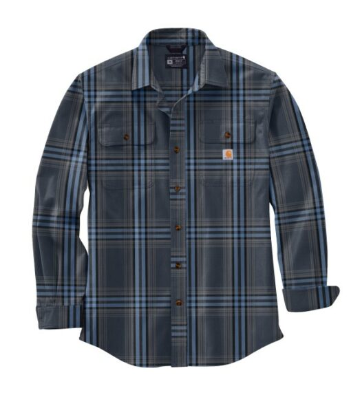 Carhartt, Men's Navy Loose Fit Heavyweight Flannel Long Sleeve Plaid ...