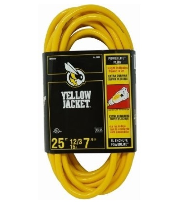 Yellow Jacket, 12/3 15-Amp Heavy-Duty Contractor Extension Cord, 25 ft