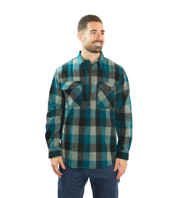 Five Brothers, Men's Teal 9 oz 1/2 Zip Front Logger Flannel, 5900R-2206 ...