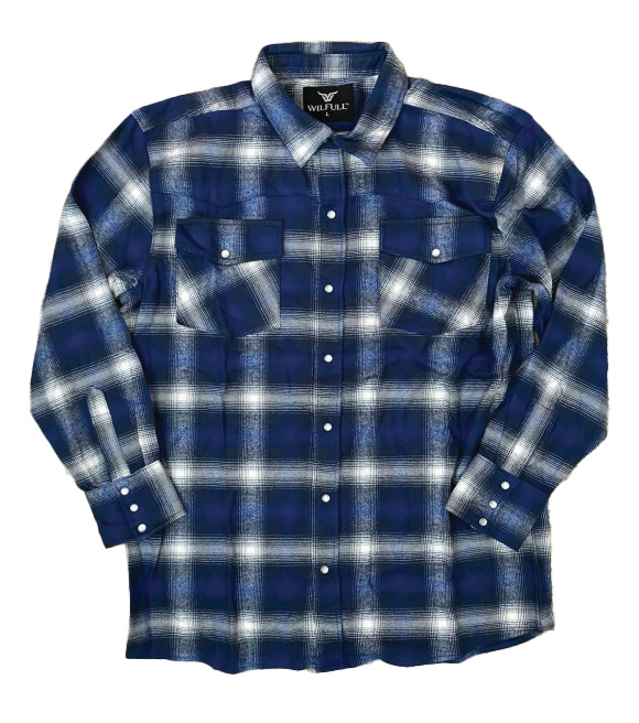 Wilfull Wear, Men's Blue Snap Front Long Sleeve Flannel - Wilco Farm Stores