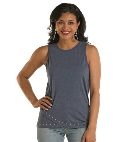 Panhandle, Ladies Navy Studded Tulip Hem Tank Wilco Farm Stores