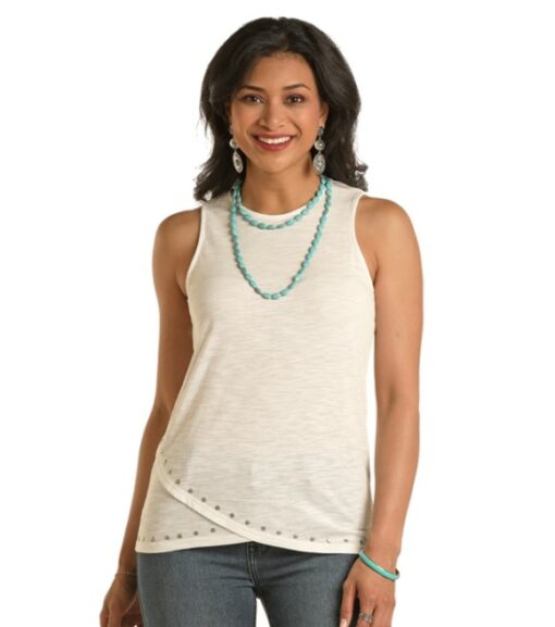 Panhandle, Ladies White Studded Tulip Hem Tank Wilco Farm Stores