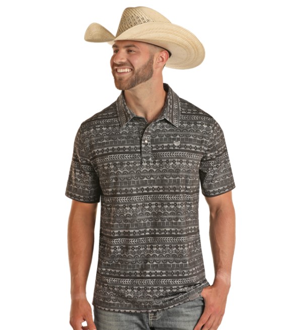 Panhandle, Men's Performance Charcoal Camo Aztec Snap Knit Polo - Wilco ...