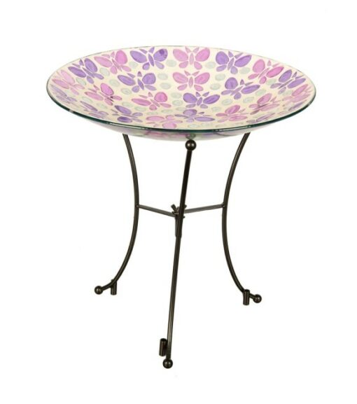 Evergreen, 16" Glass Butterfly Bird Bath with Stand & Dish Wilco Farm