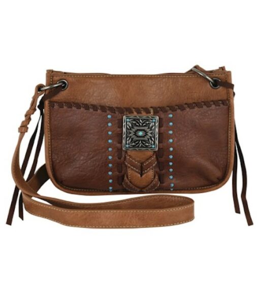 Justin Ladies Brown Chevron Stitch And Concho Shoulder Bag Wilco Farm