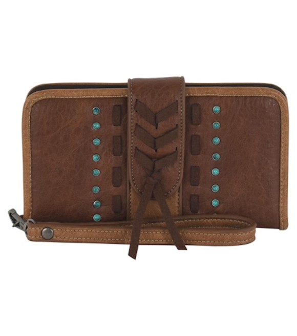 Justin Ladies Brown Slim Wallet With Chevron Stitch And Concho Wilco