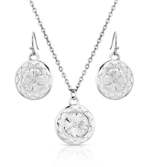 Montana Silversmiths, Ladies Silver Framed Floral Jewelry Set - Wilco ...