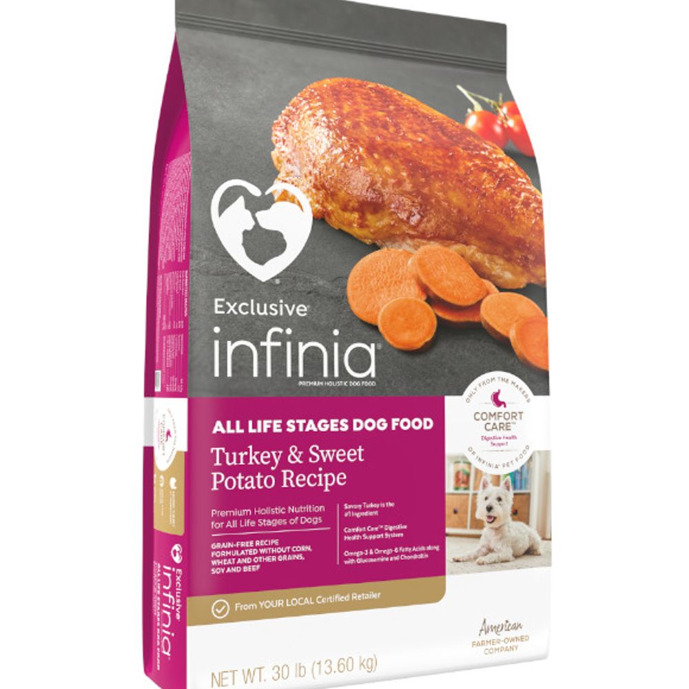 Infinia, Grain-Free All Life Stages Turkey and Sweet Potato Recipe Adult Dog Food, 30 lb 