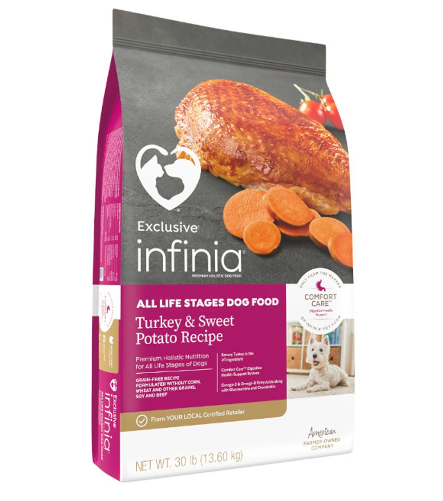 Infinia, Grain-Free All Life Stages Turkey and Sweet Potato Recipe Adult Dog Food, 30 lb
