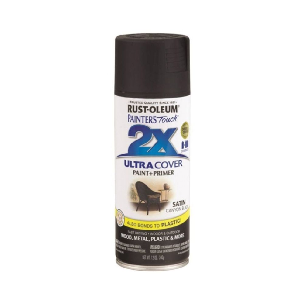 RUST-OLEUM PAINTER'S Touch 249844 General-Purpose Satin Spray Paint, Satin, Canyon Black, 12 oz Aerosol Can
