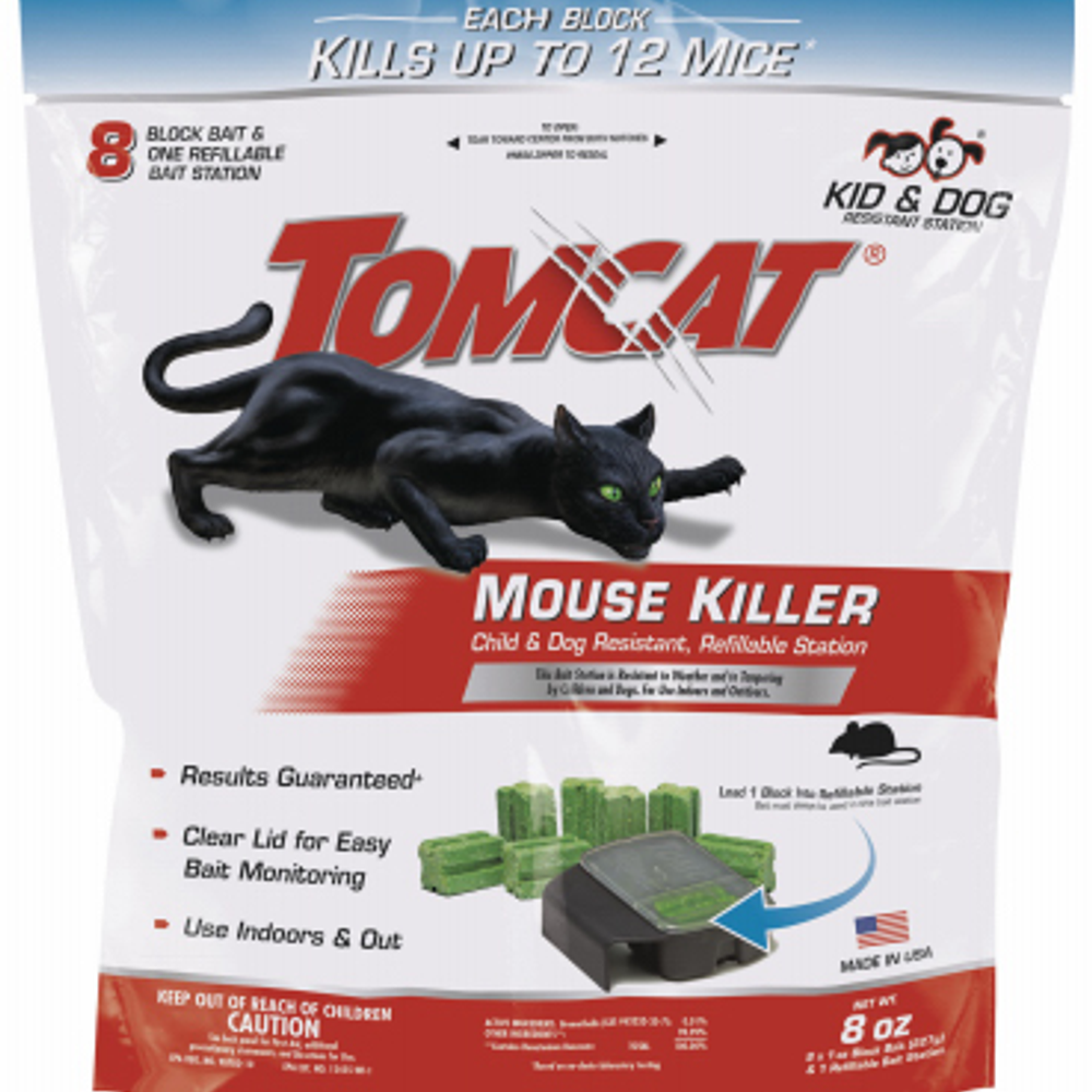 Tomcat 0372010 Mouse Bait Station Refill, 8 oz Bait Capacity, Plastic, Black