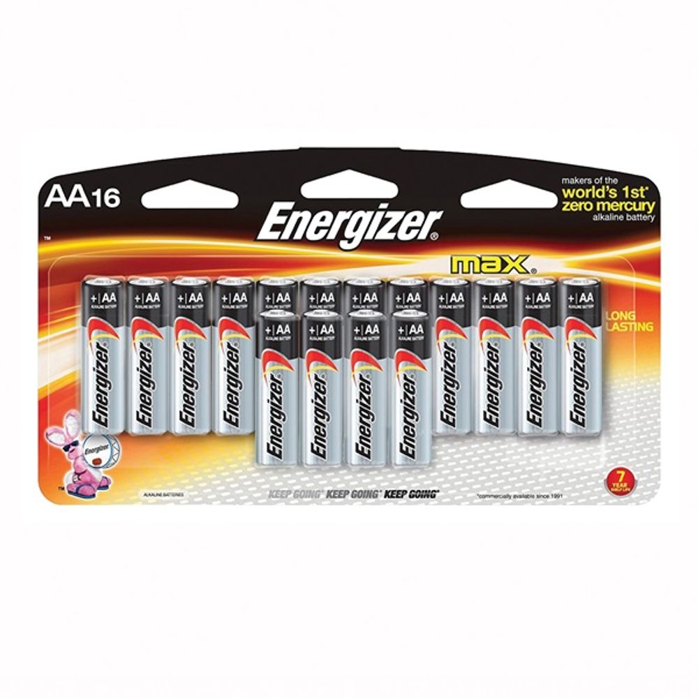 Energizer E91 Series E91LP-16 Alkaline Battery, AA, Zinc, Manganese Dioxide, 1.5 V