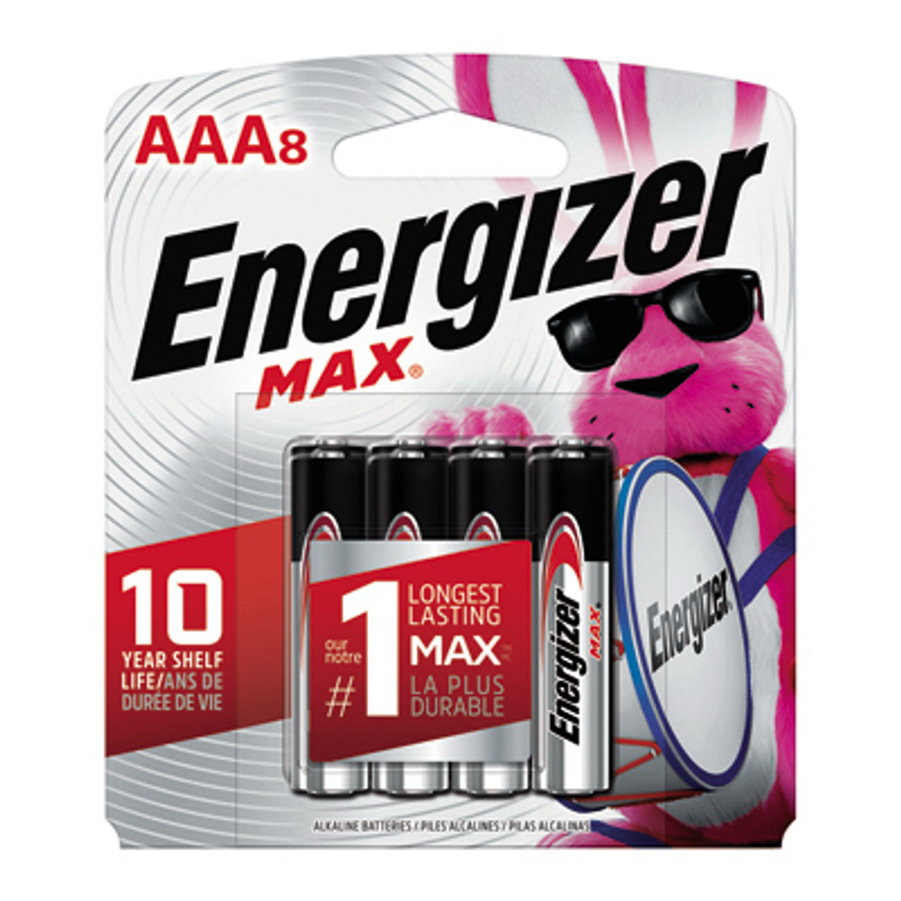 Energizer E92MP-8 Alkaline Battery, AAA, Zinc, Manganese Dioxide, 1.5 V