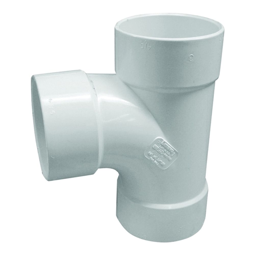 GENOVA 400 Series 41130 Sanitary Tee, 3 in Run, Hub Run Connection, 3 in Branch, Hub Branch Connection, White