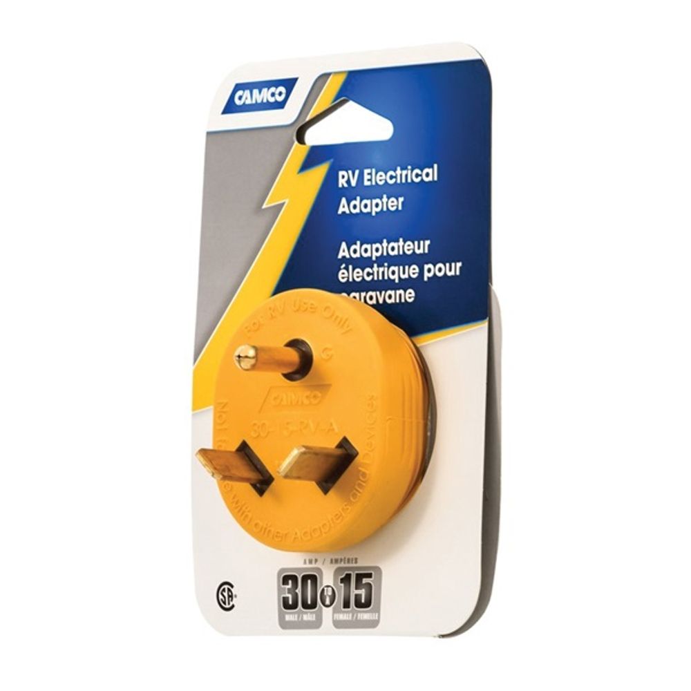 CAMCO 55233 Power Grip Adapter, 15 A Female/30 A Male, 125 V, Male, Female