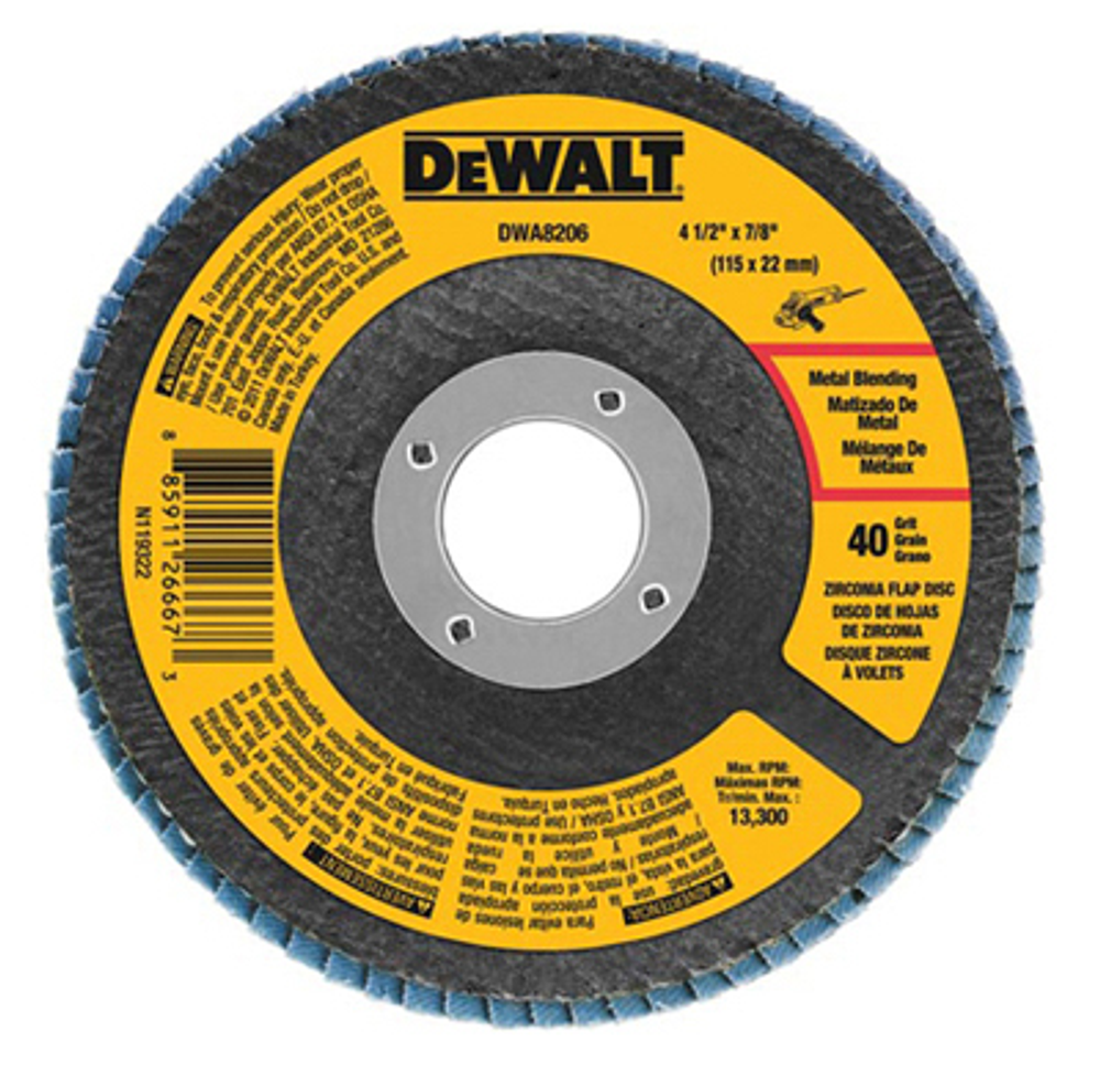 DeWALT DWA8208 Type 29 Flap Disc, 80-Grit, Medium Grade, Zirconia, 7/8 in Arbor, 4-1/2 in Dia