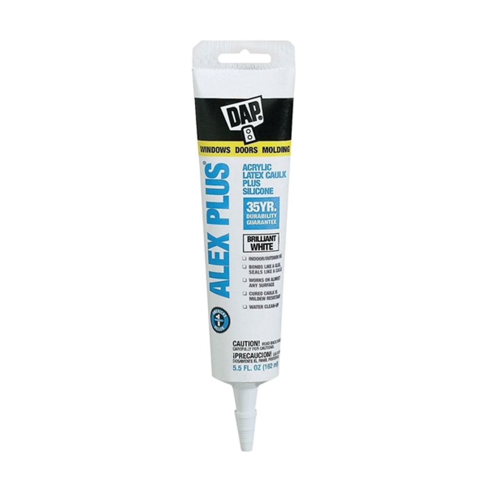 DAP ALEX PLUS 18128 Acrylic Latex Caulk with Silicone, White, 5.5 fl-oz Squeeze Tube