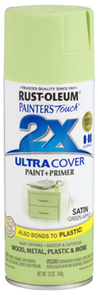 RUST-OLEUM PAINTER'S Touch 249077 General-Purpose Satin Spray Paint, Satin, Green Apple, 12 oz Aerosol Can