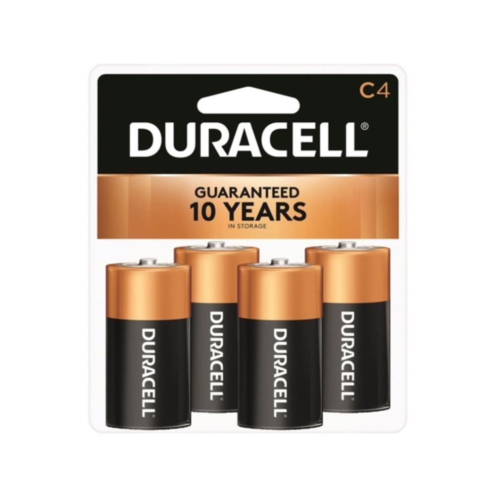DURACELL MN1400R4ZX Alkaline Battery, C, Manganese Dioxide, 1.5 V