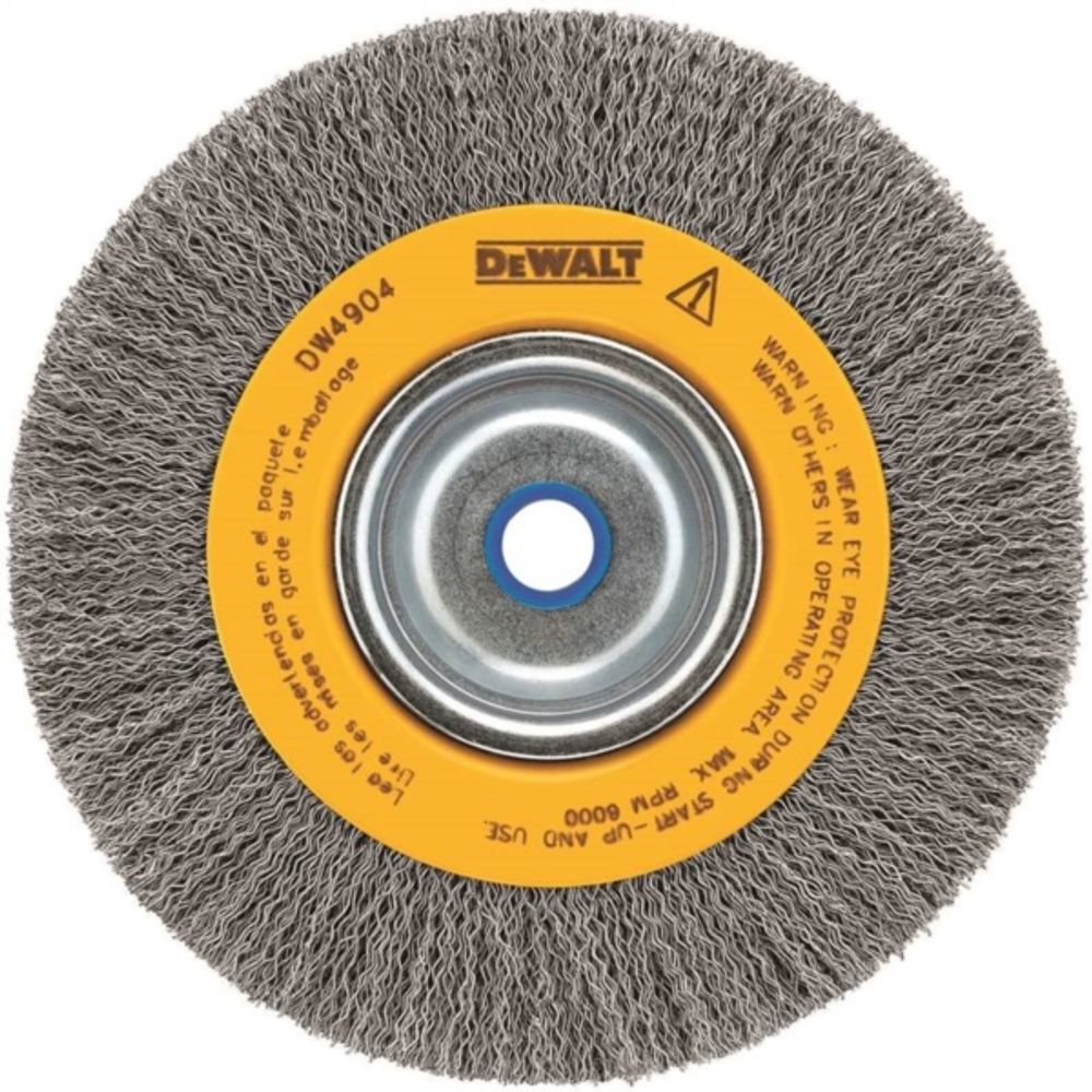 DeWALT DW4904 Wire Wheel Brush, 0.014 in Dia Bristle, 5/8 to 1/2 in Arbor/Shank, 6 in Dia