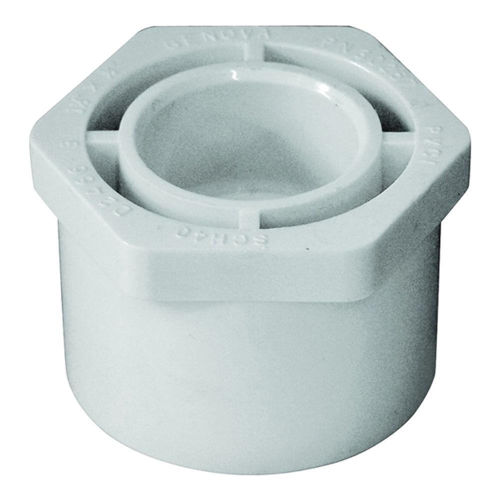 GENOVA 300 Series 30257 Pipe Reducing Bushing, 1-1/2 in Spigot x 3/4 in Slip, White