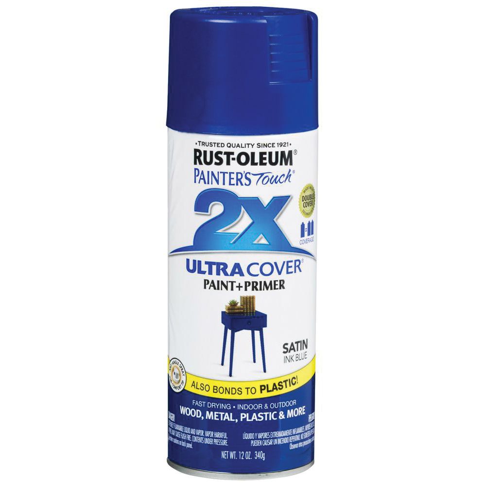 RUST-OLEUM PAINTER'S Touch 2X ULTRA COVER 314754 Spray Paint, 12 oz Aerosol Can, Satin, Ink Blue