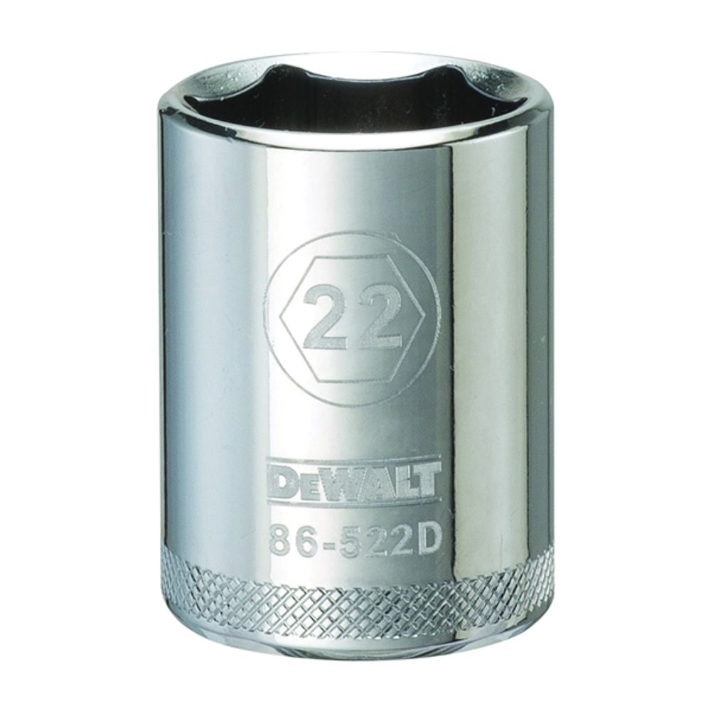DeWALT DWMT86522OSP Drive Socket, Metric Measuring, 1/2 in Drive, 6-Point, 22 mm Socket, Vanadium Steel