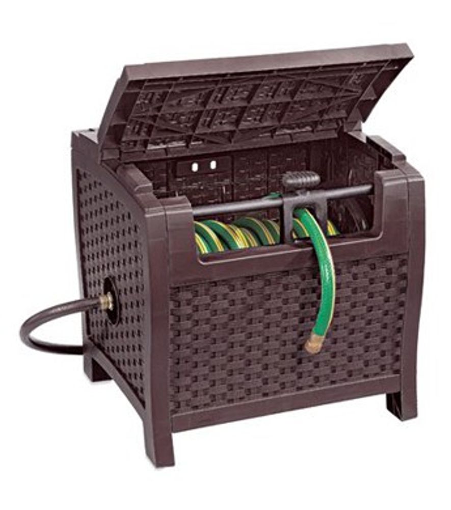 Suncast Brown Resin Wicker Slide Trak Hideaway Hose Reel, 175 ft. Hose Capacity