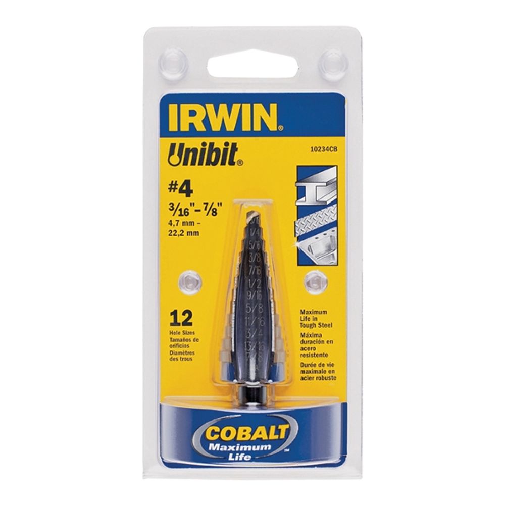 IRWIN Unibit 10234 Stepped Dill Bit Step Drill Bit, Hex Shank, 3/8 in Dia Shank