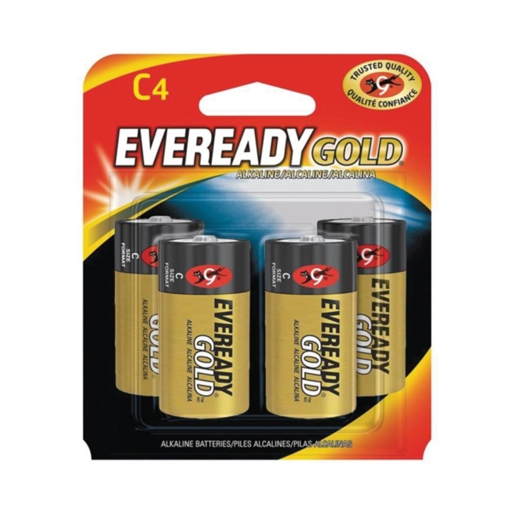 Energizer E93BP-4 Alkaline Battery, C, Zinc, Manganese Dioxide, 1.5 V