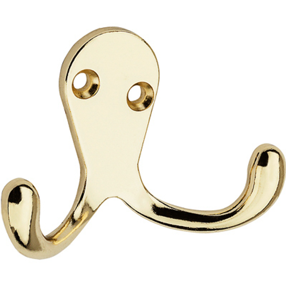 National Hardware V163 Series N199-224 Clothes Hook, 35 lb Weight Capacity, 2-Hook, Zinc, Brass