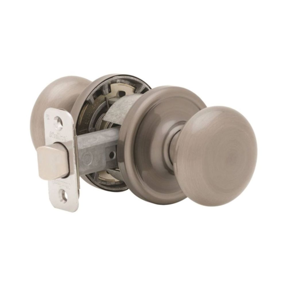 Kwikset 720J15CP6AL Door Knob, 2-1/4 in Strike, 1-3/8 to 1-3/4 in Thick Door, Satin Nickel