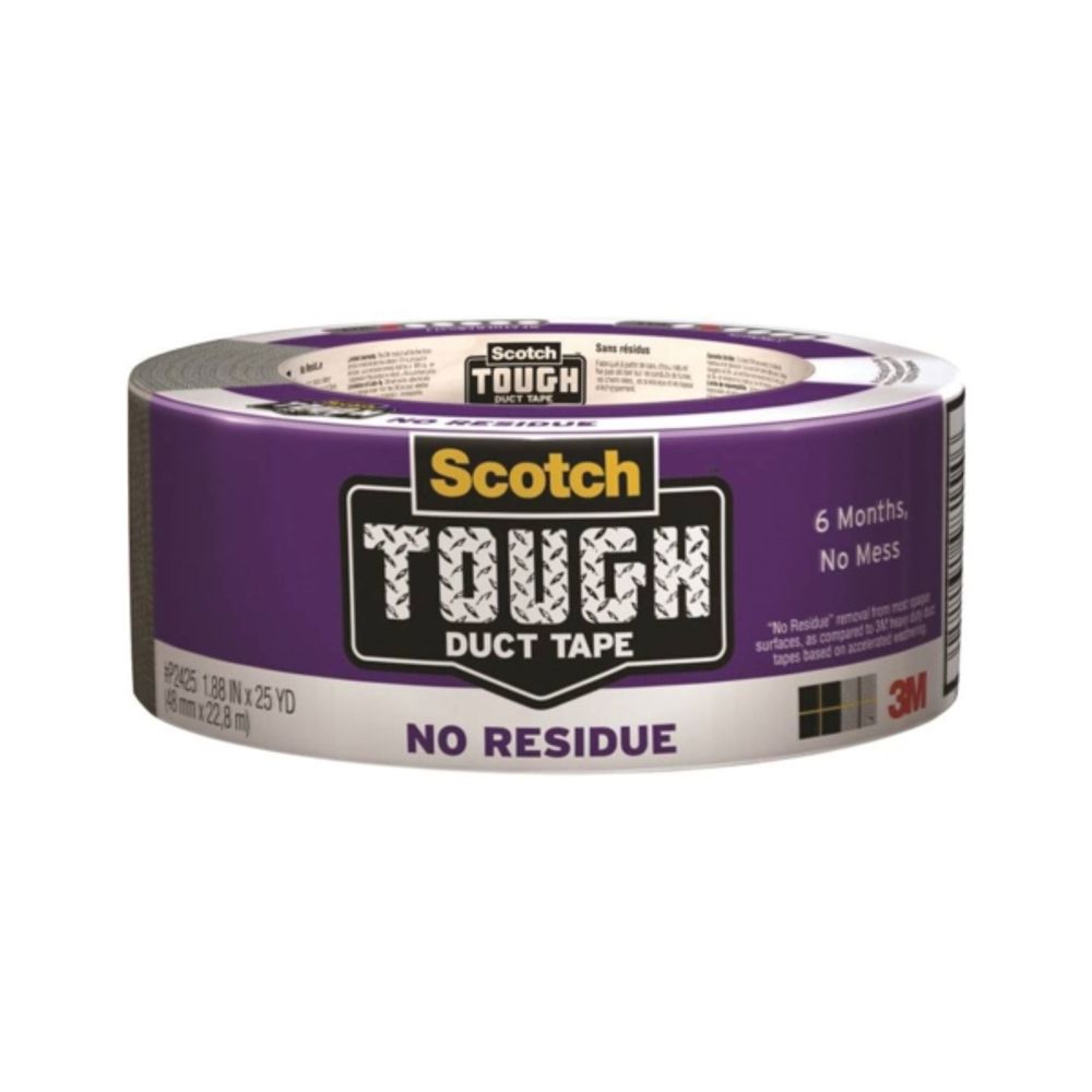 Scotch P2425 No Residue Tough Duct Tape, 25 yd L, 1.88 in W, Gray