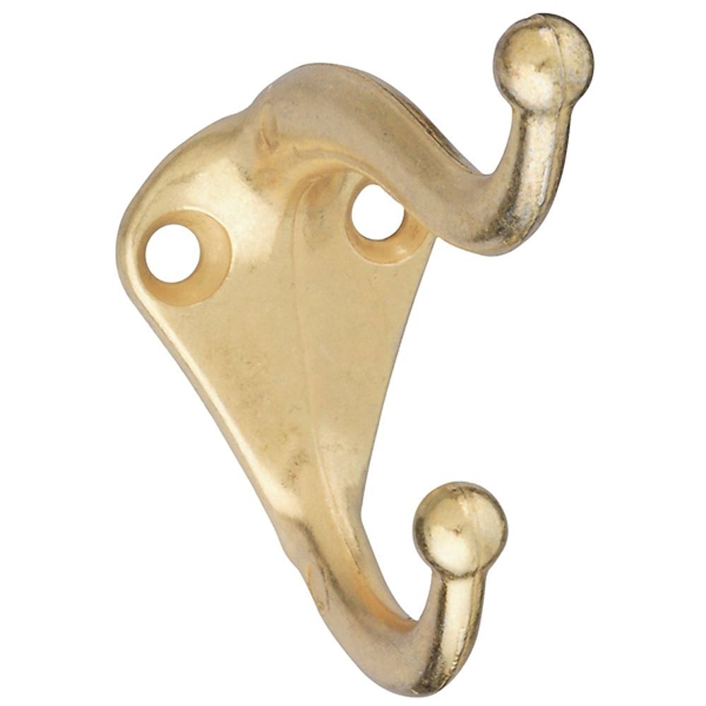 National Hardware V160 Series N154-575 Coat and Hat Hook, 35 lb Weight Capacity, 2-Hook, Zinc, Brass