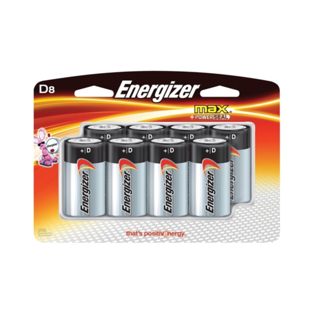 Energizer E95BP-8H Alkaline Battery, D, Zinc, Manganese Dioxide, 1.5 V