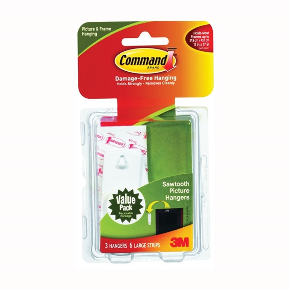 Command 17042 Picture Hanger, 5 lb Weight Capacity, Adhesive Strip Mounting, Plastic