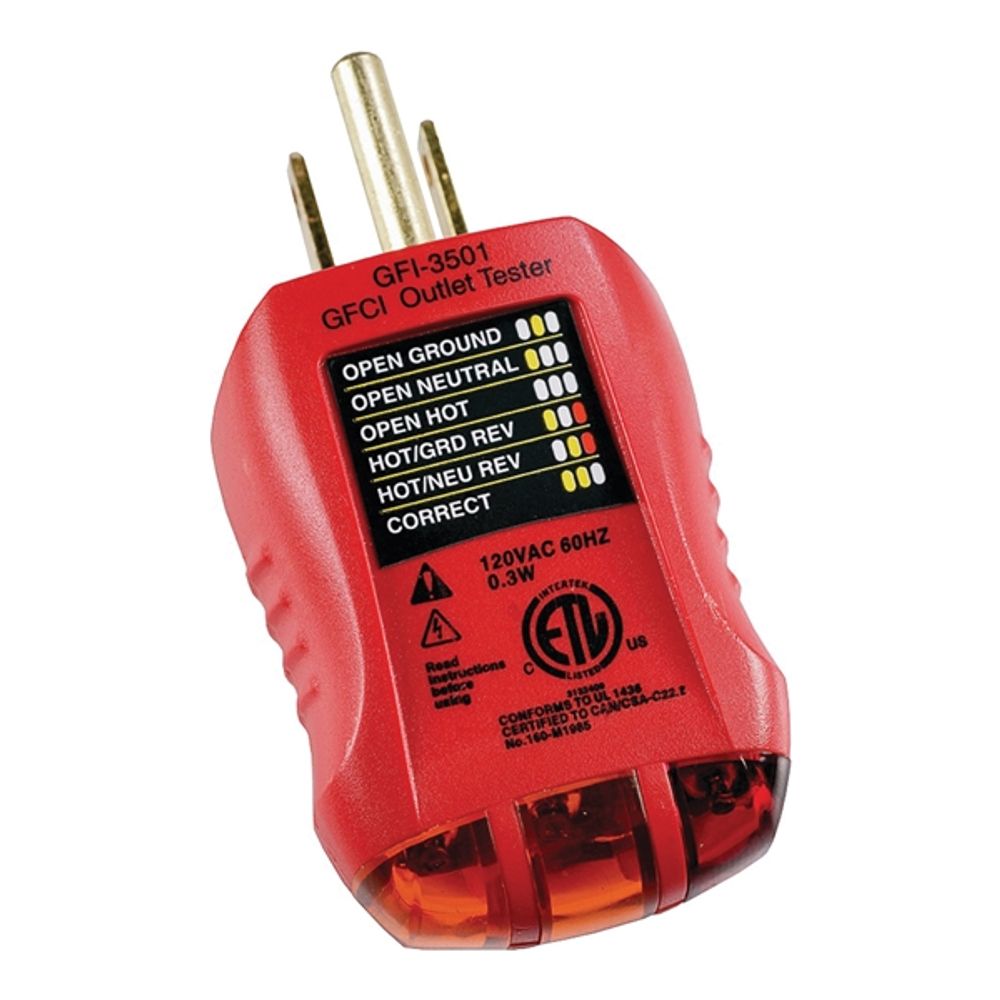 GB GFI-3501 Fault Receptacle Tester and Circuit Analyzer, Red