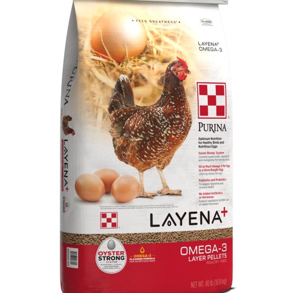 Purina, Layena + Omega-3 Layer Pellets Premium Poultry Feed, 40 lb