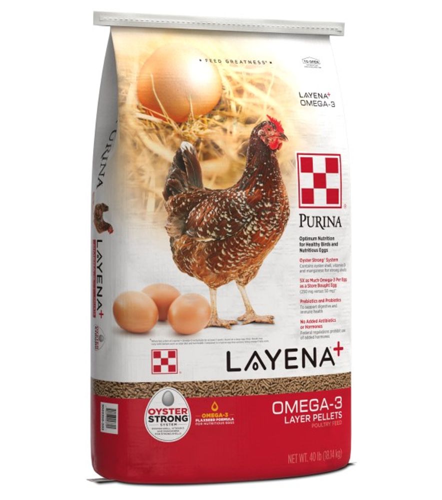 Purina, Layena + Omega-3 Layer Pellets Premium Poultry Feed, 40 lb
