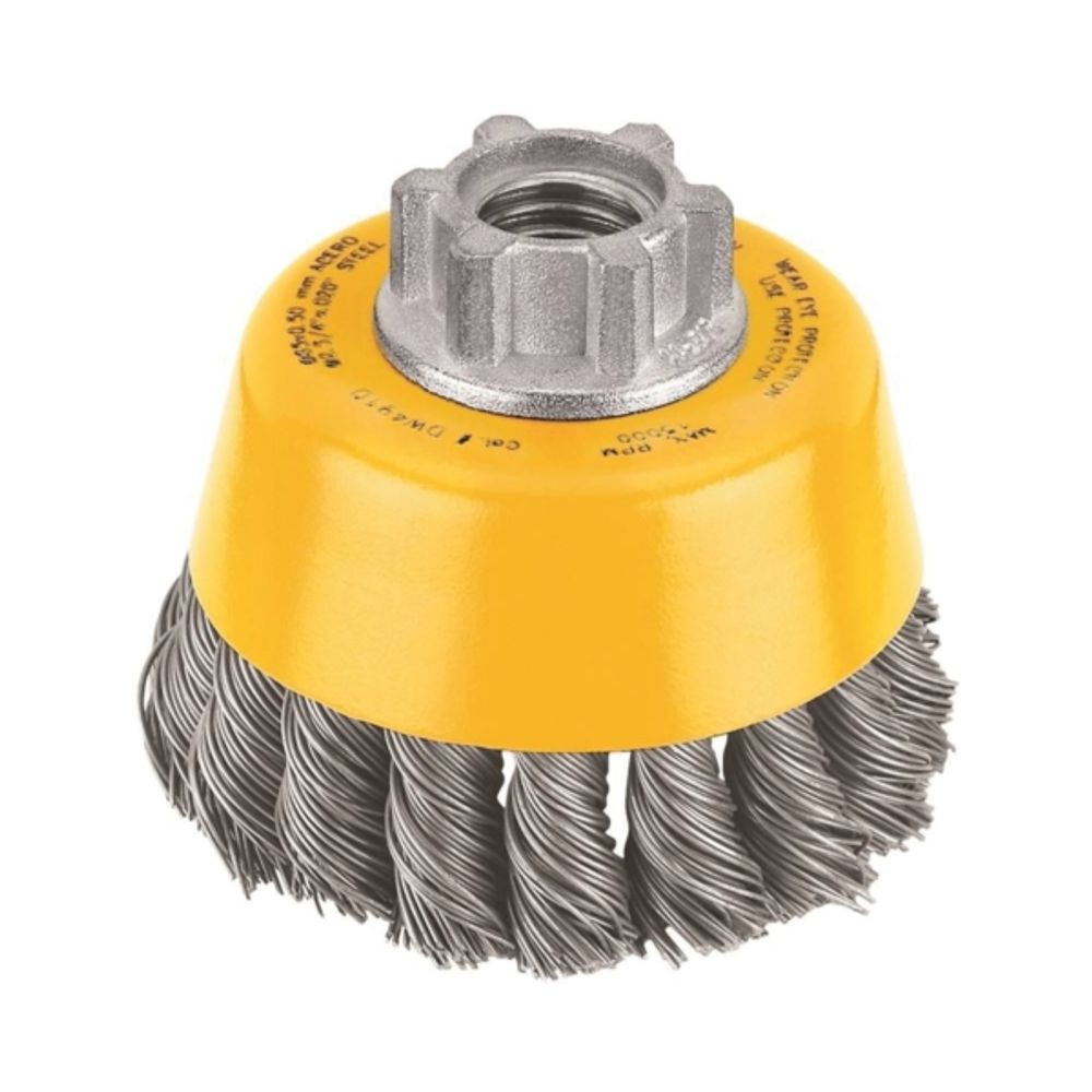 DeWALT DW4910 Wire Cup Brush, 7/8 in L Bristle, 0.02 in Dia Bristle, 5/8-11 Arbor/Shank, 3 in Dia