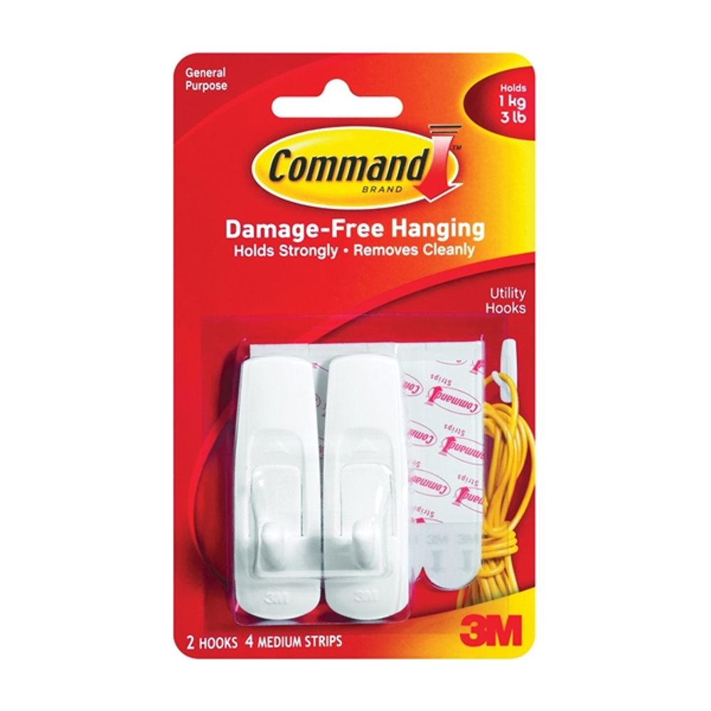 Command 17001 Utility Hook, 3 lb Weight Capacity, Plastic