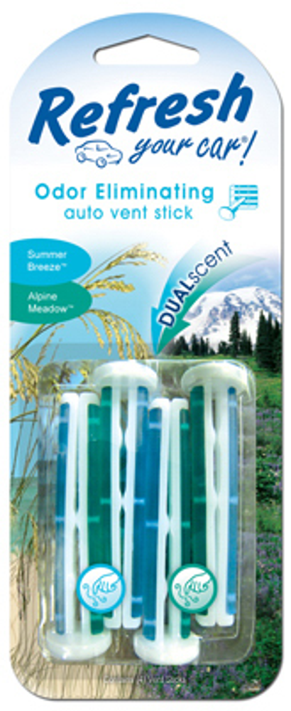 Refresh Car Air Freshener, Vent Stick, Summer Breeze & Alpine Meadow Scents, 4-Pk.