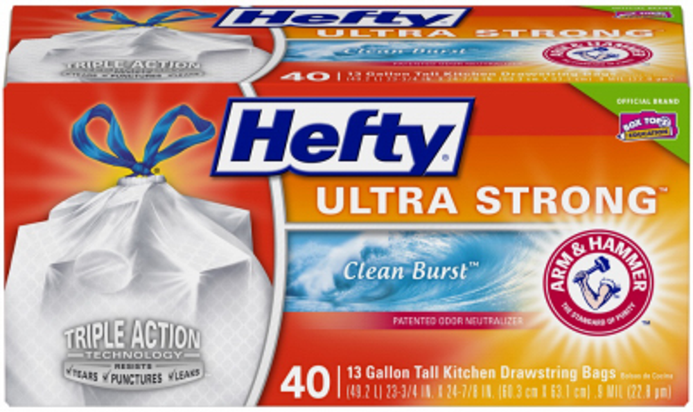 Hefty Ultimate Gripper Tall Kitchen Trash Bags, Clean Burst, 38-Ct., 13-Gallons