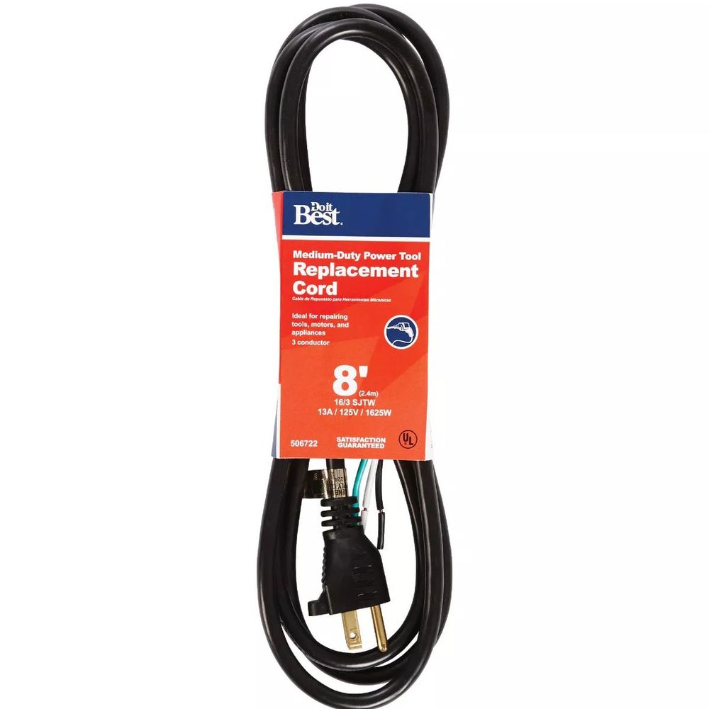 Master Electrician, 8' 16/3 13A Medium-Duty Power Tool Replacement Cord