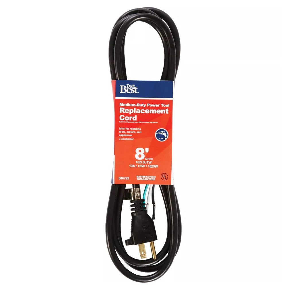 Master Electrician, 8' 16/3 13A Medium-Duty Power Tool Replacement Cord